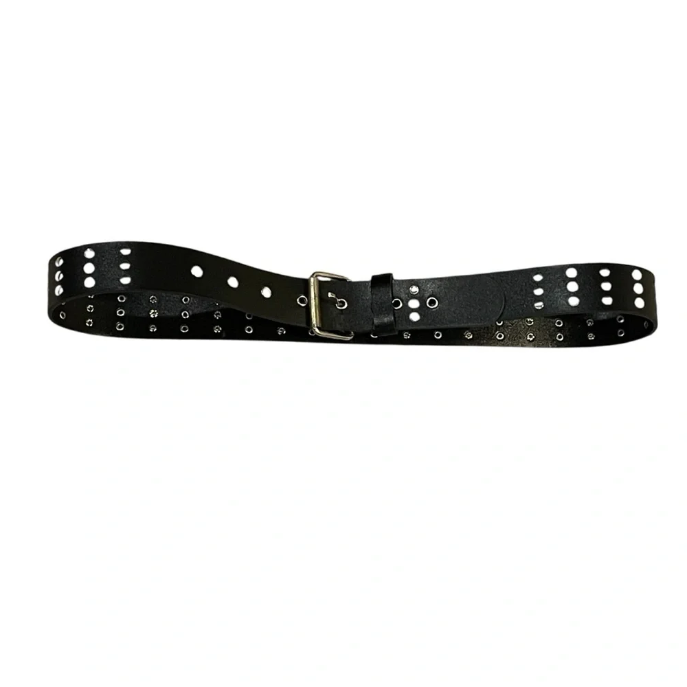 Studded Black Faux Leather Belt - M/L